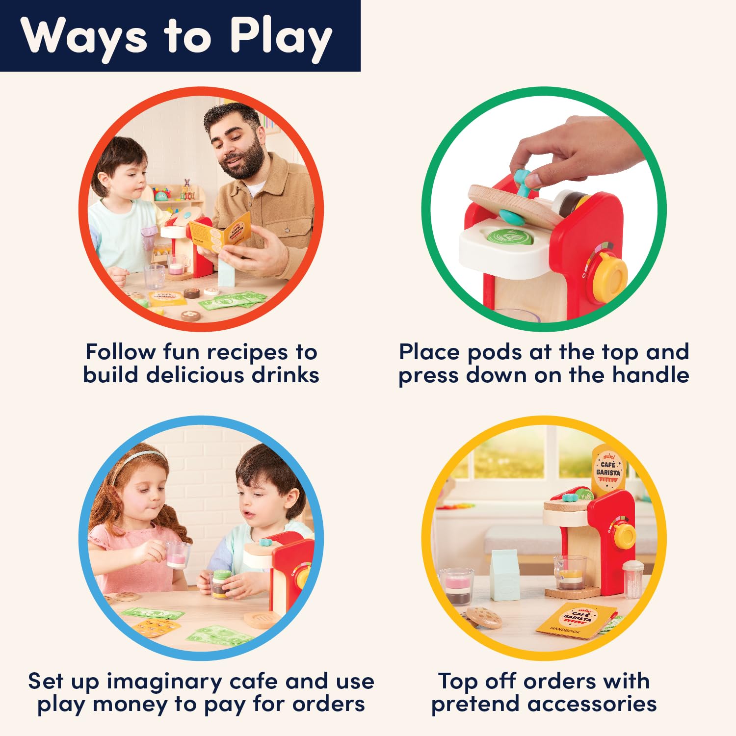 Battat Education – Wooden Barista Playset – Realistic Toy Coffee Maker with 22 Accessories for Pretend Play, Play Kitchen Toy, Encourages Creative Roleplay and Fine Motor Skills for Toddlers 2+ Years