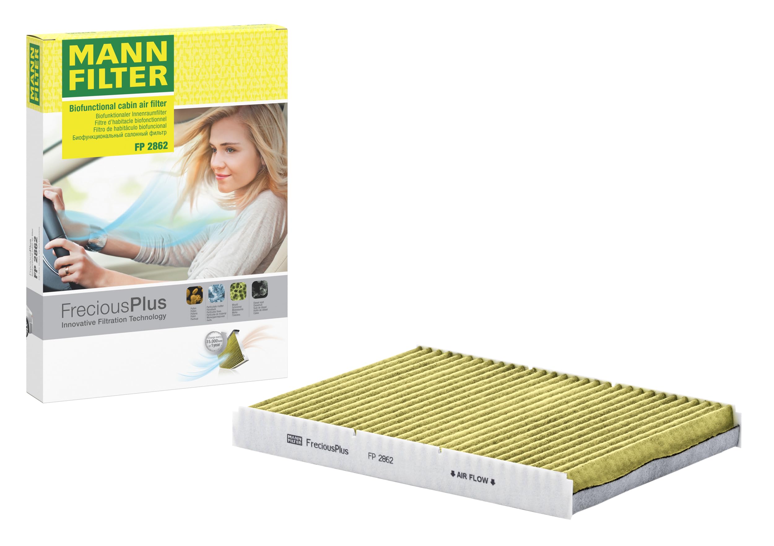 MANN-FILTER FP 2862 Cabin Air Filter - FreciousPlus Biofunctional Pollen Filter - for Cars + Transporters