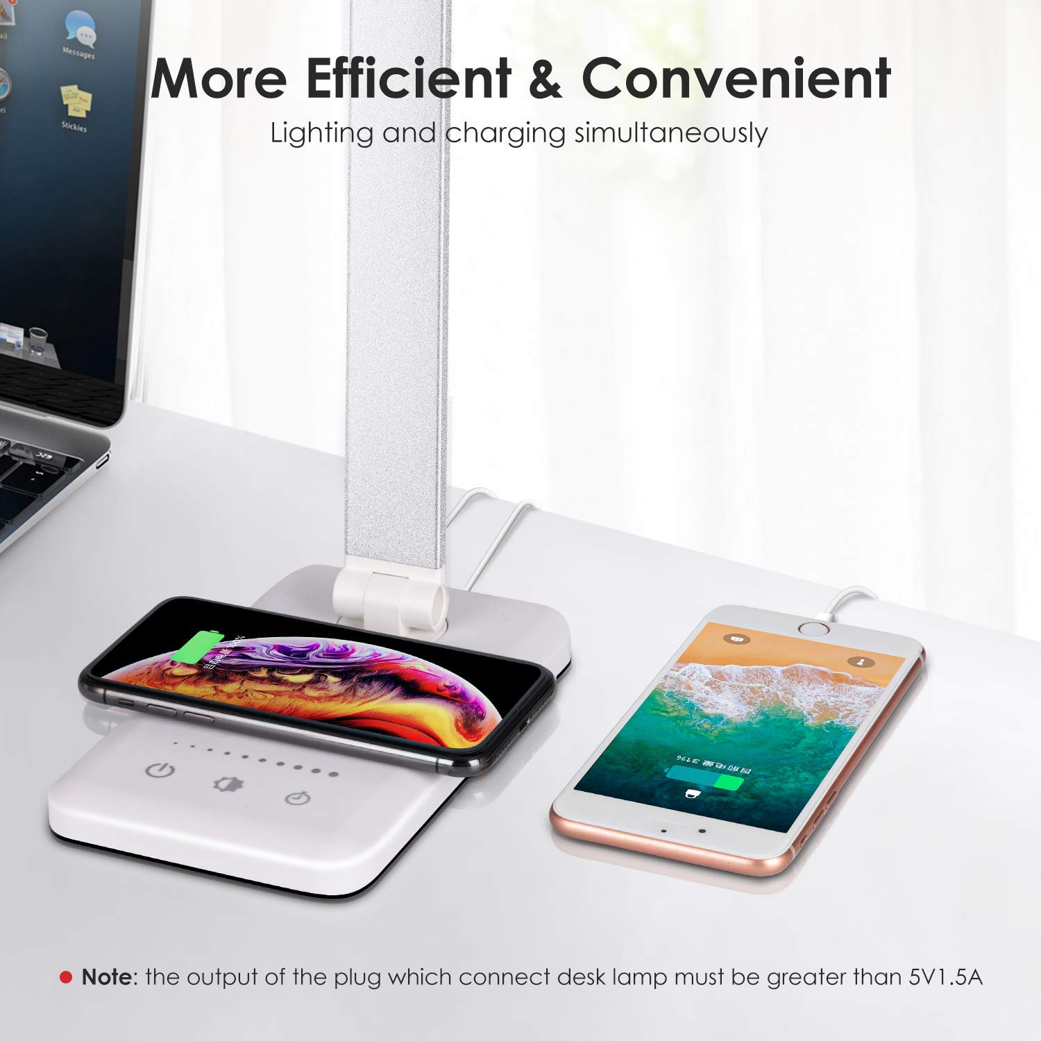 bedee LED Desk Lamp, Eye-Caring Table Lamps for Kids Study Office Bedside, Portable Desktop Lamp with Wireless Charger, Touch Control Dimmable 5 Brightness Levels, 5 Lighting Modes and Timer, Silver