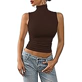 Nasperee Women Sleeveless/Cap Sleeve Mock Turtleneck Tank Tops Slim Fit Side Ruched Stretch Crop Y2K Tee Shirts