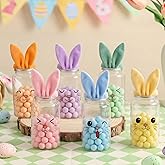 FoldTier 6 Pack 13.5oz Easter Candy Jars with Bunny Ear Lids Clear Plastic Easter Bunny Containers Food Storage Canister for Classroom Gift Basket Stuffers Party Tea Cookie Decoration