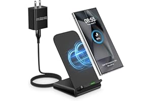 FLECOM Wireless Charger for Samsung S24 S25 Ultra Android Desk Phone Charger Stand Fast Charging Station Pad for Samsung Galaxy S25+ S24 Plus S24FE S23FE S22 S21, iPhone 15 Pro Max Plus 14, with 18W Adapter