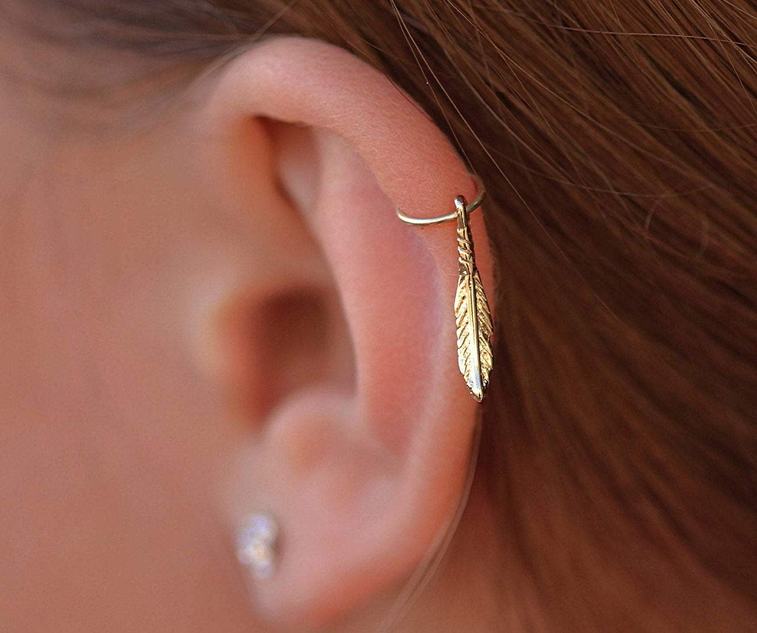Tiny Feather Piercing Earrings Gold Ear Piercing 20G Piercing