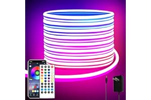segrass 32.8ft LED neon Lights with Remote APP Control IP65 Waterproof Flexible Neon Strip Lights 24V RGB Rope Lights for Bedroom Room Outdoors Décor