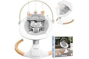 Jool Baby Nova Nature Baby Swing for Newborns with Natural Wood Toys, Electric Motorized Infant Swing, Bluetooth Music, Remote (Gray)