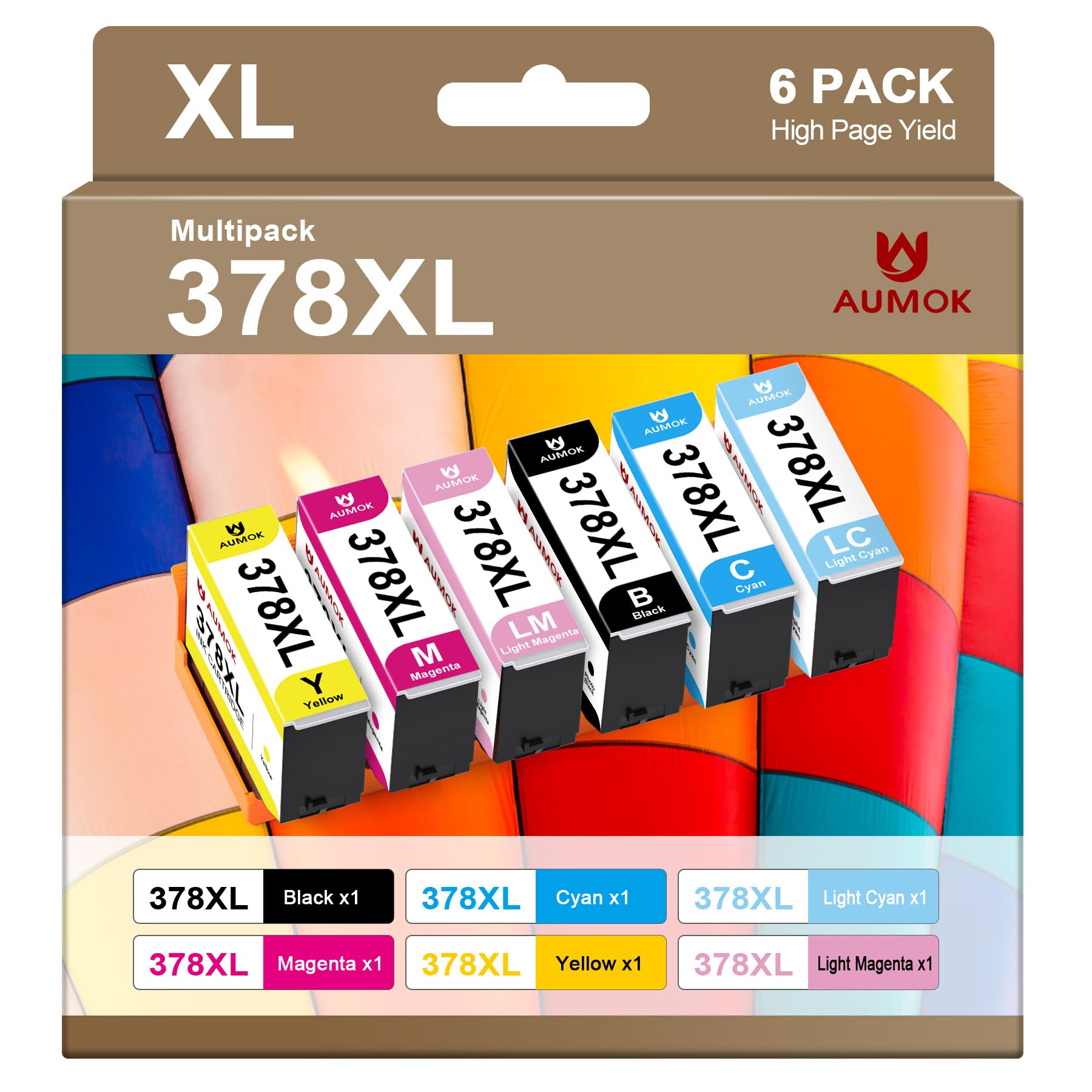 AUMOK 378 378XL Compatible for Epson 378 Ink Cartridges for Epson XP 8700 Printer Ink Cartridges XP-8500 XP-8505 XP-8600 XP-8605 (6 Packs)