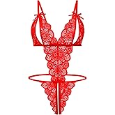 Avidlove Women Lingeries Deep V Teddy Lingerie Sexy Lace Bodysuit One Piece Mini Babydoll