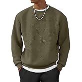 UOUA Men's Crewneck Sweatshirt Jacquard Texture Pullover Casual Long Sleeve Shirt for Fall Winter