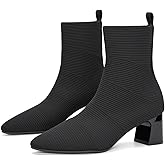 HONHOLD Women's Ankle Boots Comfortable Pointed Toe Breathable Sock Knit Low Heel Fall Work Office Booties