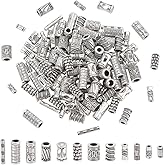PH PandaHall 120pcs Tibetan Tube Beads, 12 Styles Silver Spacer Beads Antique Alloy Tube Spacers European Loose Beads Jewelry Column Spacer for Bracelet Necklace Earring Jewelry Making and Craft