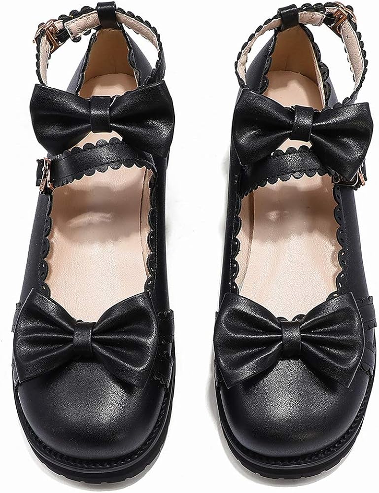 Amazon Nonbrand Kosekoci ゴスロリ靴 ぺたんこ パンプス ストラップ レディース おでこ靴 リボン 子供靴 パンプス