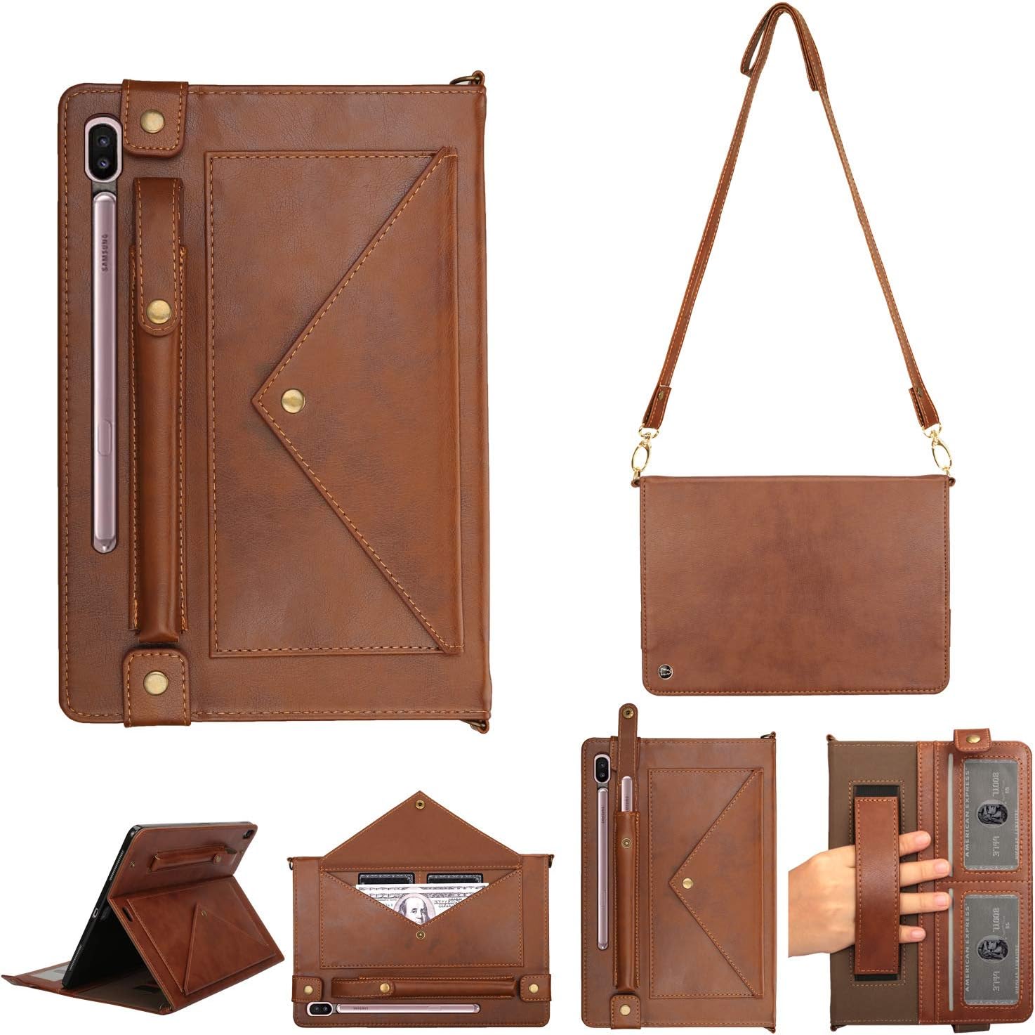 Tab S6 Shoulder Bag Cover, SAMMID PU Leather Wallet Multi-Angle Stand Wallet with Pencil Holder Hand Strap Book Case for 10.5 inch Samsung SM-T860/T865/T867