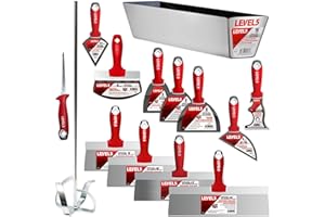 Deluxe Drywall Hand Tool Set, Stainless Steel - LEVEL5 | Pro-Grade | Taping Finishing Tool Blades, Knives, Pan, Mixer, Saw | 