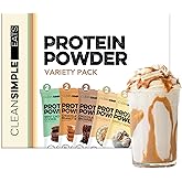 Clean Simple Eats Whey Protein Powder, Variety Pack, Naturally Sweetened Flavors, 100% Grass Fed Protein Powder with Digestive Enzymes & No Artificial Ingredients, Gluten Free, 10 Single Serve Packs
