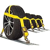 US Cargo Control Tow Dolly Basket Straps with Flat Snap Hooks and Ratchets (4-Pack), Tow Dolly Straps Fit Tires 14-17 Inches, 12,000 LBS Break Strength, Tire Bonnet Tiedowns to Haul and Tow