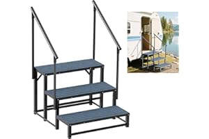 VZNEK RV Steps with 2 Handrail, 3-Step Heavy Duty Hot Tub Steps, Non-Slip Outdoor Spa Steps for RV, Camper, Trailer, Mobile Home, Porch, Portable Ladder Stairs with Anti-Slip Mats (3 Steps with 2 Handrail)