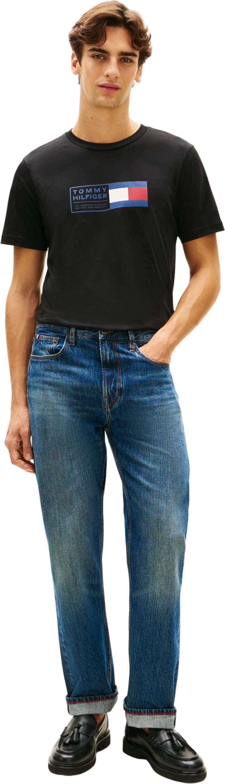 Tommy Hilfiger Herren T-Shirt Kurzarm Brand Love Text Box aus Baumwolle, Schwarz (Black), XXL 4