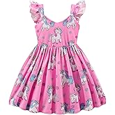 NUBEEHOHO Toddler Girl Summer Dresses Kids Flutter Sleeve Casual Dress Vibrant Color Sundress 2-7 Years