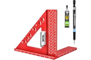 GOHELPER 4 x 5 Inch 3D Multi Angle Measuring Ruler, Aluminum Alloy 0-90 Degree Protractor Woodworking Square with 0.7 mm Mechanical Pencil and Quick Angle Pin for Layout Measuring Tool
