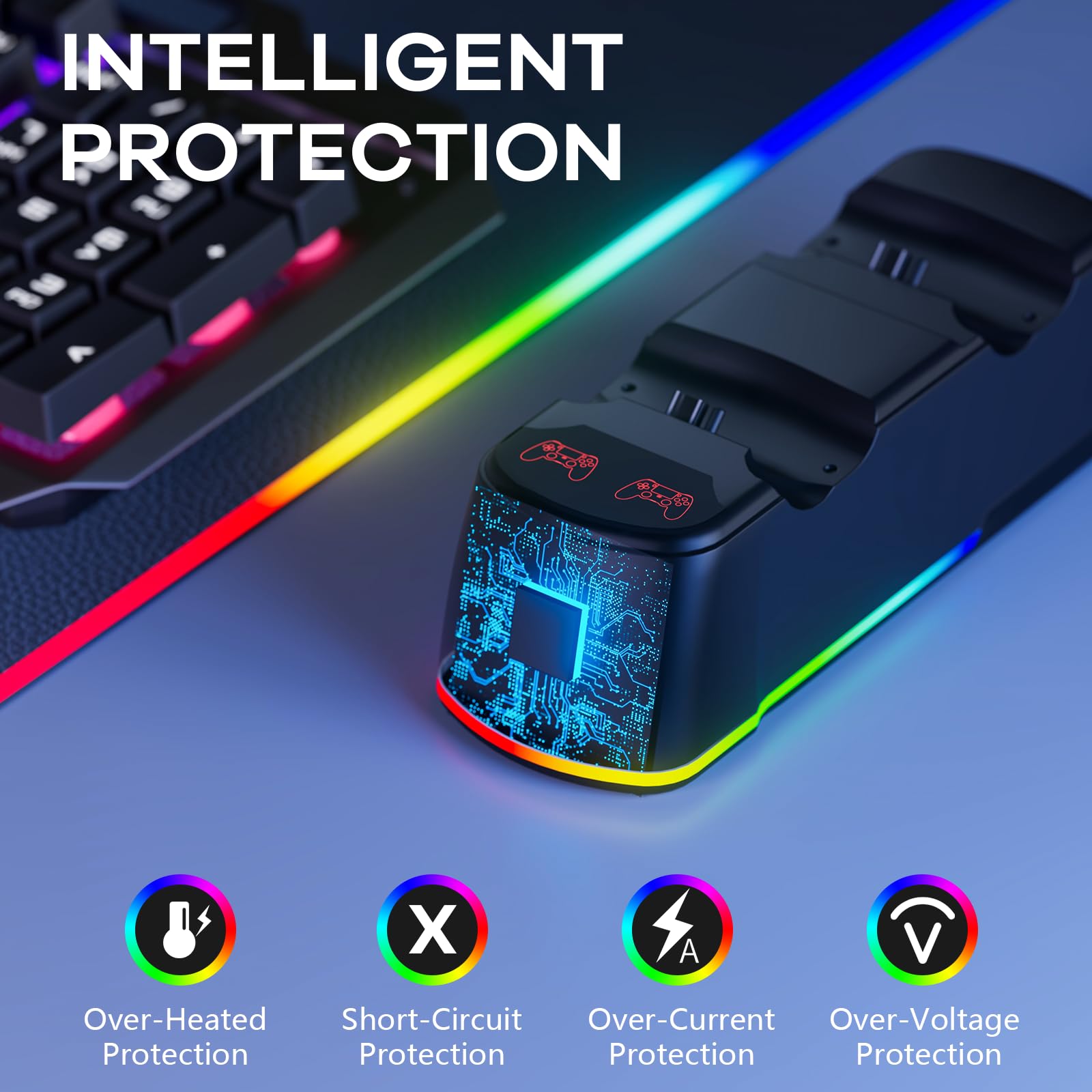 AROEVEIB 2 Pack Controller with Charger Dock for PS4 Wireless Game Controller, with LED Charging Dock Station, 2 USB Cable