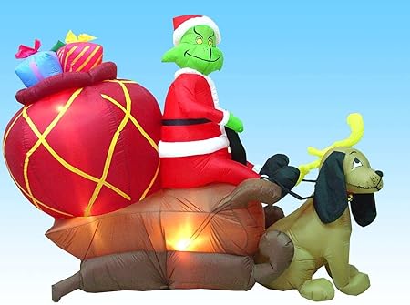 Amazon Com Airblown Inflatable 6 Ft Tall Grinch In A Sleigh With