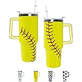 aiwkjdns 40 oz Softball Lover Gifts Tumbler for Men with Handle Straw Lid - 40oz Double Stainless Steel Insulated Cup - Softball Travel Coffee Mug Gifts for Boys