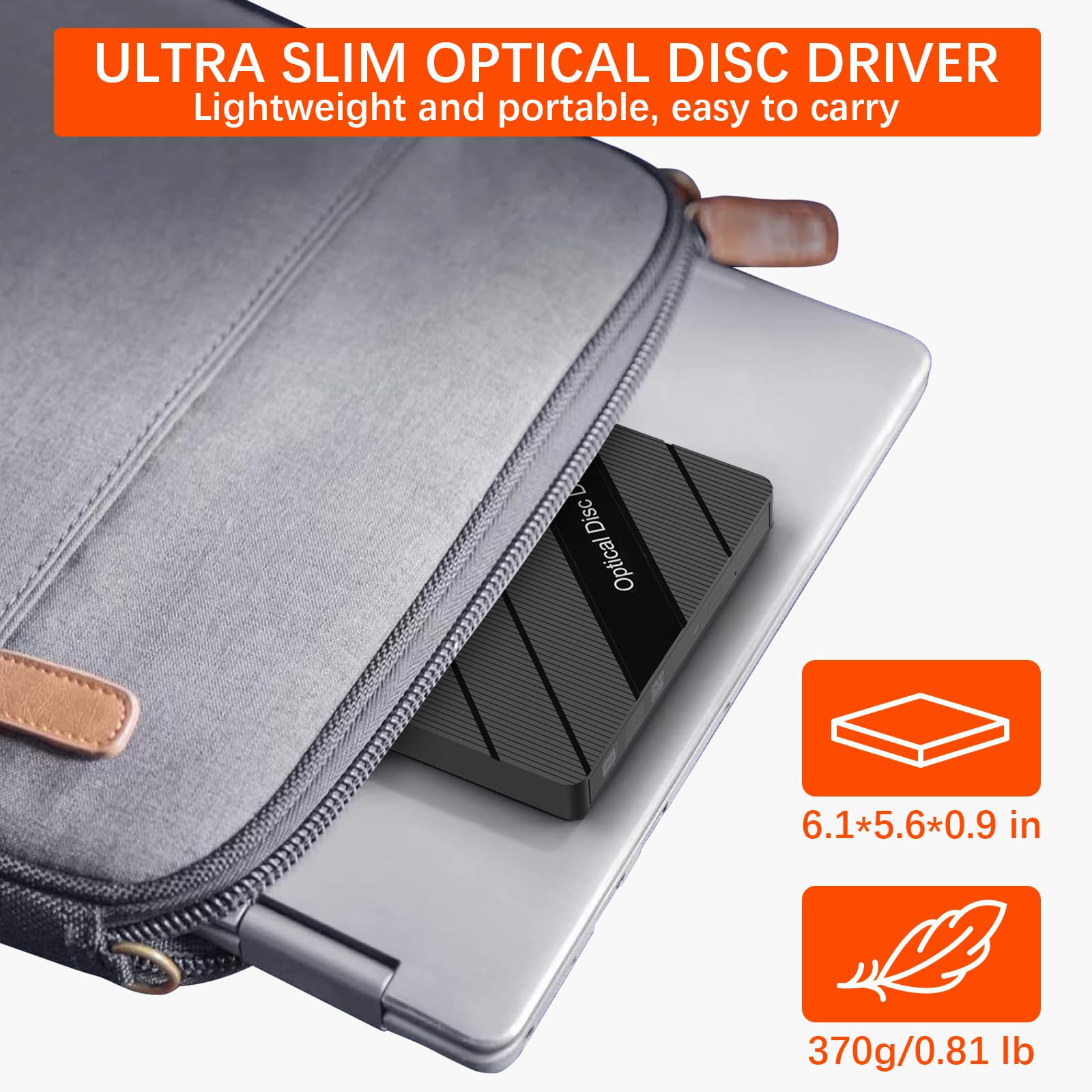 inaepeak 8 IN 1 External CD/DVD Drive for Laptop, USB 3.0 Portable External CD Burner Reader Writer with 4 USB Ports/2 TF SD Card Slots/1 USB Type C Port, Disc Drive for Laptop/PC/Mac/Windows/Linux/OS
