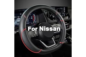 GIANT PANDA D Shape Steering Wheel Cover for Nissan Rogue Kicks - Auto Car Steering Wheel Cover Customized for Nissan Altima Sentra(Black+Red Line-D-Shaped)
