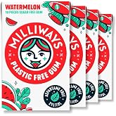 Milliways Watermelon Chewing Gum | Plastic Free | 40 Pcs (4 Packs of 10) | Plastic Free, Xylitol, Plant-based, Aspartame Free, Sugar Free, Gluten Free, NON-GMO, Vegan, Kosher, Natural Chewing Gum