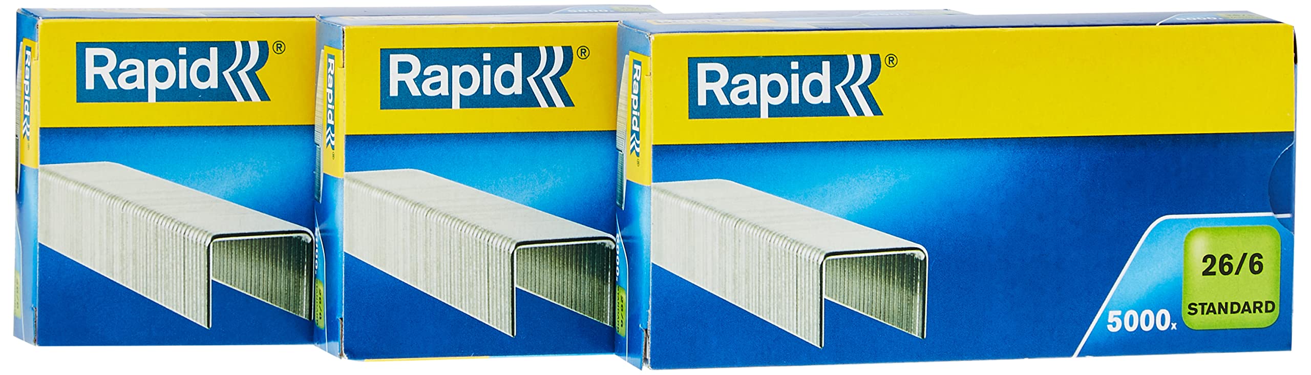Rapid 26/6mm Standard Staples, For Stapling up to 20 Sheets, Use with Desktop and Electric Staplers, Copper Plated, 3 Boxes of 5000, 24862400