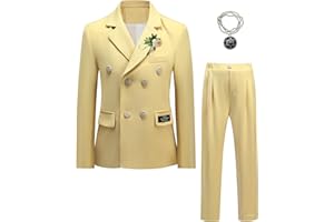 SWOTGdoby Boys Suit 2 Piece Double Breasted Kids Tuxedo Formal Suits for Wedding Prom Party