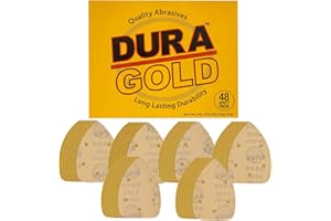 Dura-Gold Premium Mouse Detail Sander Sandpaper, 48 Assorted Grit Sanding Sheets - 60, 80, 120, 220, 320, 400-5 Hole Pattern Hook & Loop Triangle Mouse Discs - Woodworking Wood Crafting, Auto Paint