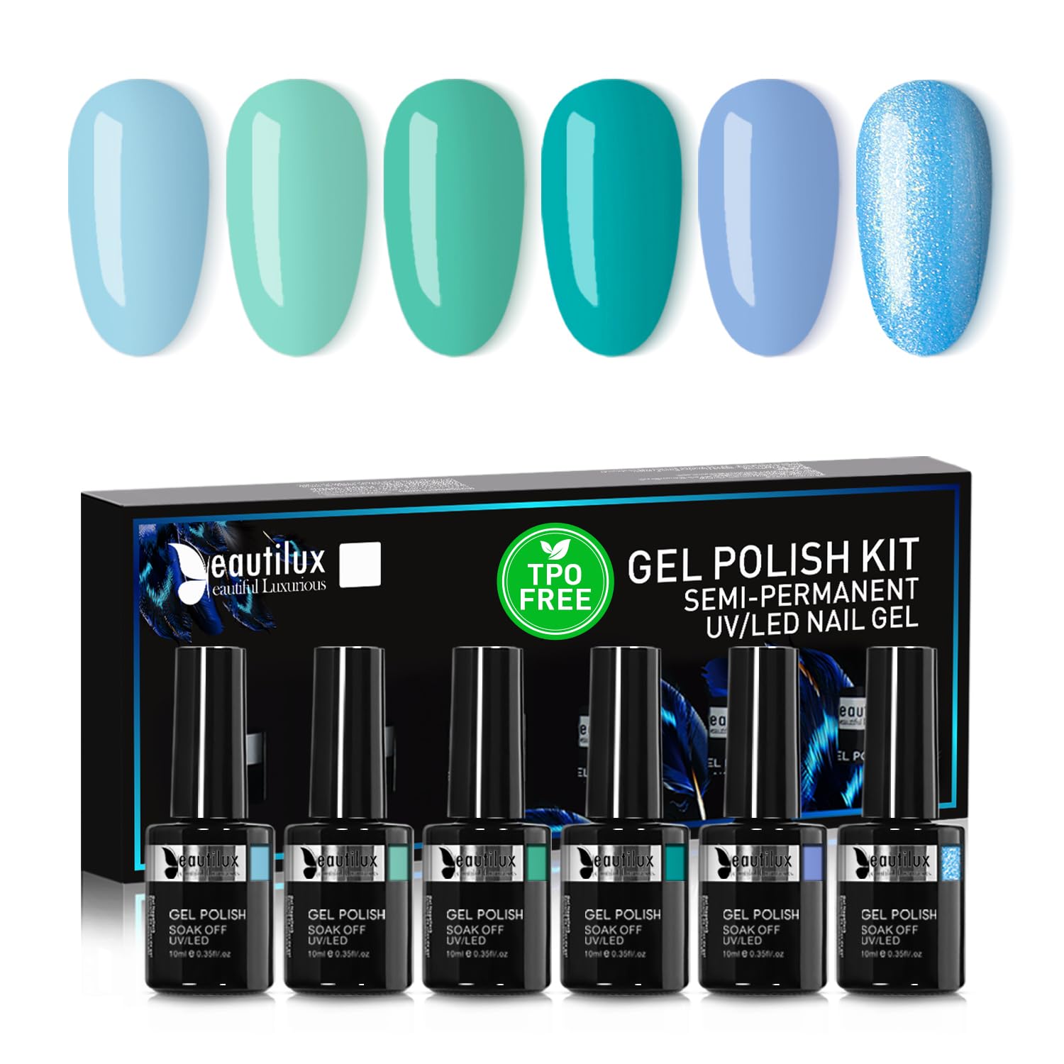 Beautilux HEMA&TPO Free Gel Polish 6x10ml -European Standard- Long-Lasting Formula, Tight Color, Easy Apply, Salon-Grade Shine for Up to 21 Days, 6-Pack for Professional & DIY at Home, Gift for Her