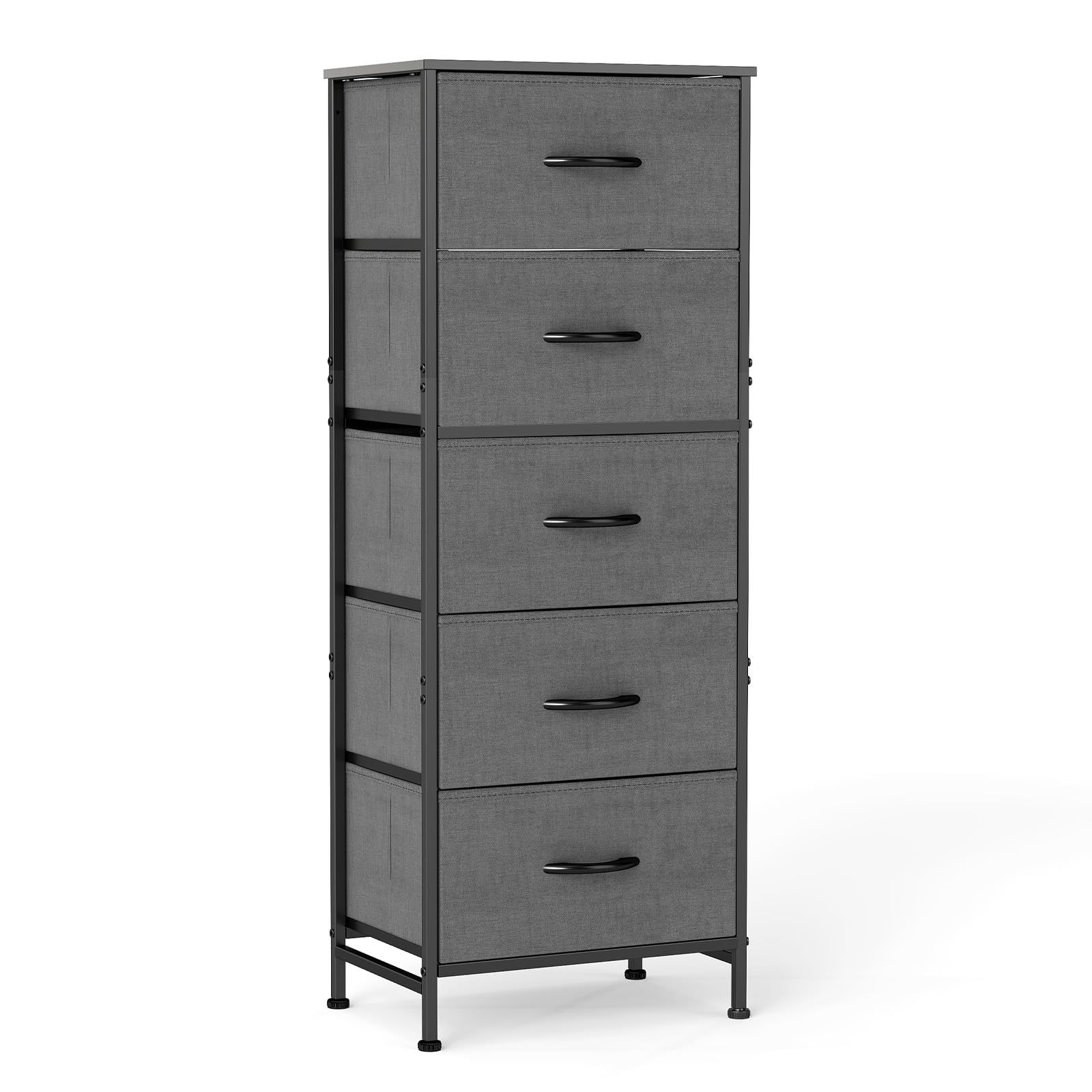 Sweetcrispy 5 Drawer Dresser with Fabric Bins, Sturdy Steel Frame and Wood Top, Storage Organizer Chest for Bedroom, Closet, Hallway, Gray Image