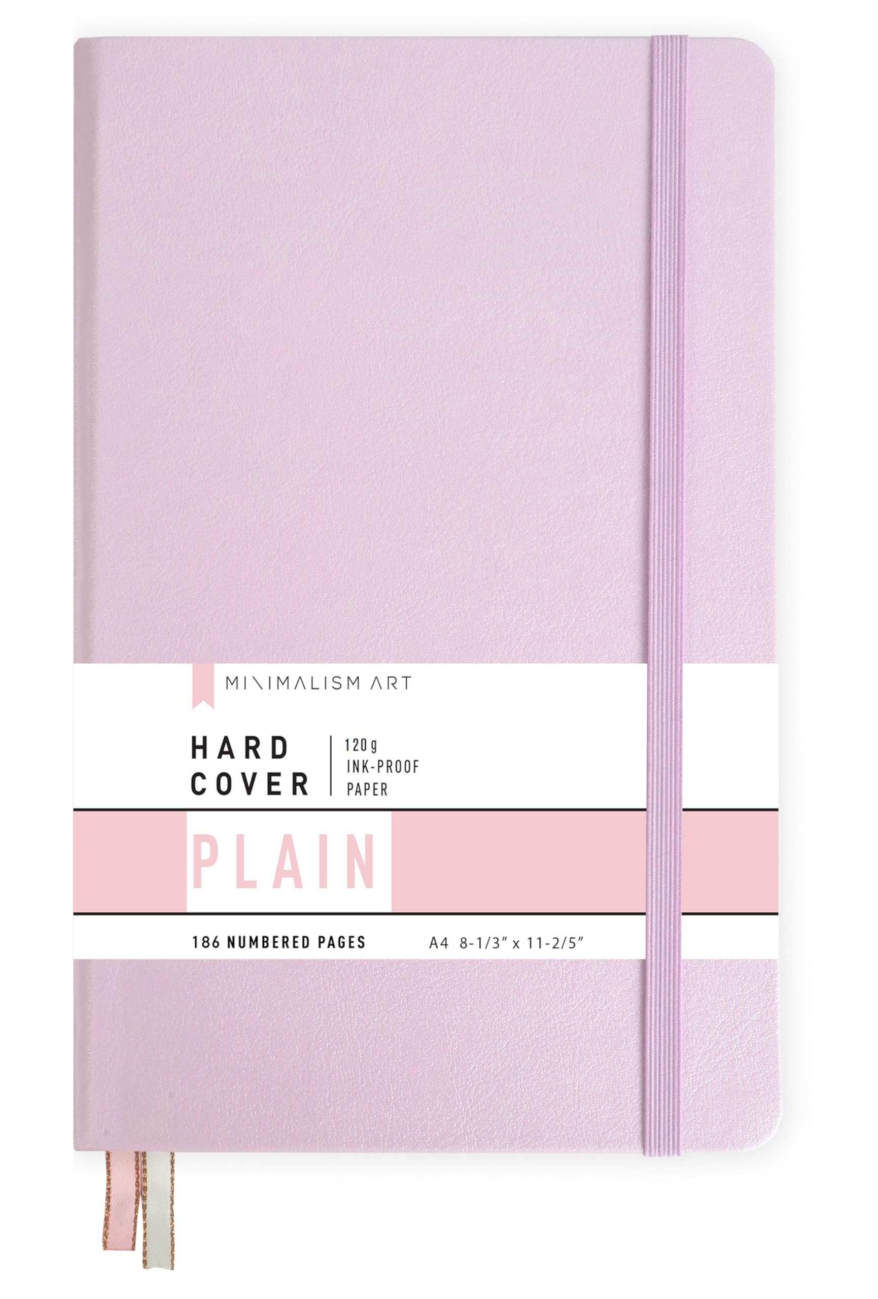 Minimalism Art Classic Notebook Journal, A4 Size 8.3 X 11.4 inches, Pink, Plain Blank Page, 192 Pages, Hard Cover, Fine PU Leather, Inner Pocket, Quality Paper-100gsm