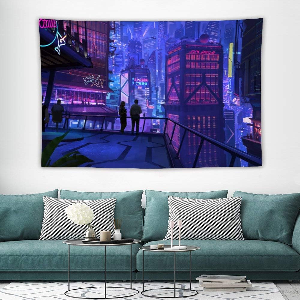 Bargburm Cyber-Punk Cityscape Futuristic Tapestry Wall Hanging Tapestries Black & White Wall Blanket Wall Art Home Decor for Living Room Bedroom (39''x 60'')