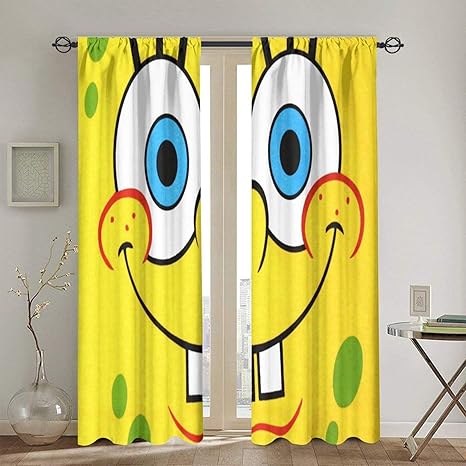 Amazon Co Jp カーテン おしゃれ 北欧スポンジ ボブ 10 幅132ｘ丈1cm 2枚組 遮光1級 Uvカット 寝室 リビング用 洗える 断熱 昼夜目隠しカーテン カスタマイズ可能です ホーム キッチン