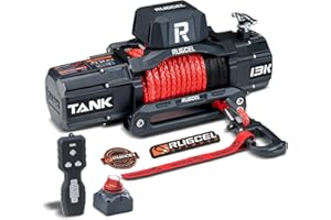 RUGCEL WINCH 13500lb New Waterproof Electric Synthetic Rope Winch 12V with Hawse Fairlead,2 in 1 Infrared Remote Control,Wired Control,Red Rope,for Truck SUV