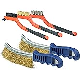 SALI 5pcs Wire Brush for Cleaning Rust Removal Nylon/Brass/Stainless Steel Bristles with Curved Handle Grip for Dirt & Paint 