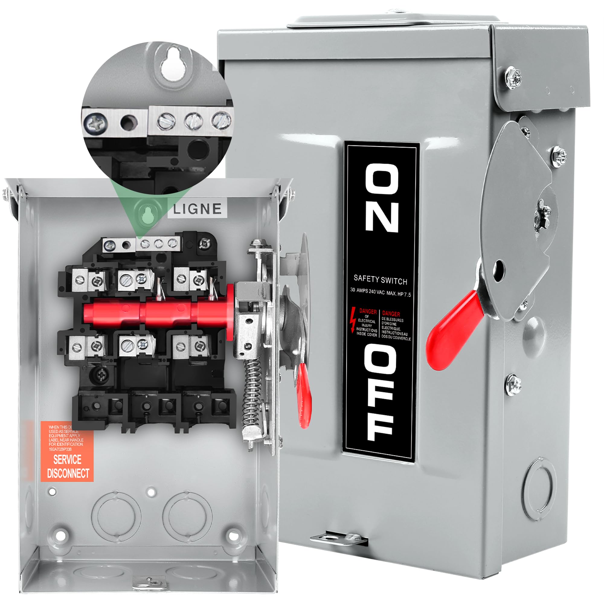 Photo 1 of ?Upgrade? 3p 30 Amp Disconnect,Disconnect Switch,Add Ground Design,Non-Fusible,NEMA 3R Standard,Heavy Duty Steel Material,Rust and Corrosion Resistant,for Indoor and Outdoor,120/240v