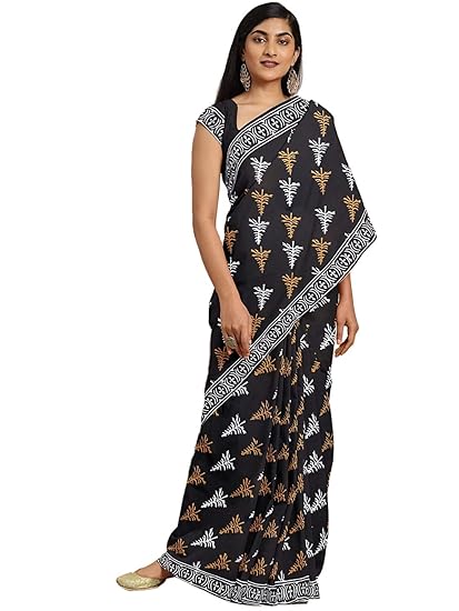 Pure Cotton Handblock printed Saree and Blouse BHKPSA0086