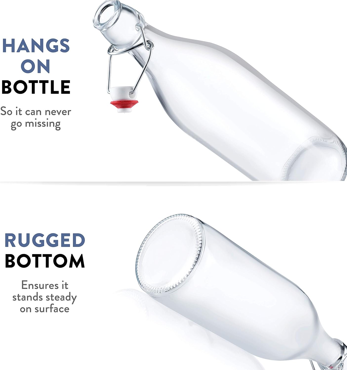 Giara Swing Top Bottles 33 ¾ Ounce/1 Liter (6 Pack) ROUND Clear Glass Grolsch Flip Top Bottle With Stopper, for Beverages, Smoothies, Kefir, Beer, Soda, Juicing, Kombucha, Water, Milk, Oil and Vinegar: Kitchen & Dining