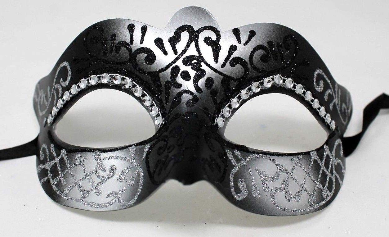 LADIES BLACK SILVER CRYSTAL JEWELLED EYES VENETIAN MASQUERADE CARNIVAL PARTY EYE BALL MASK