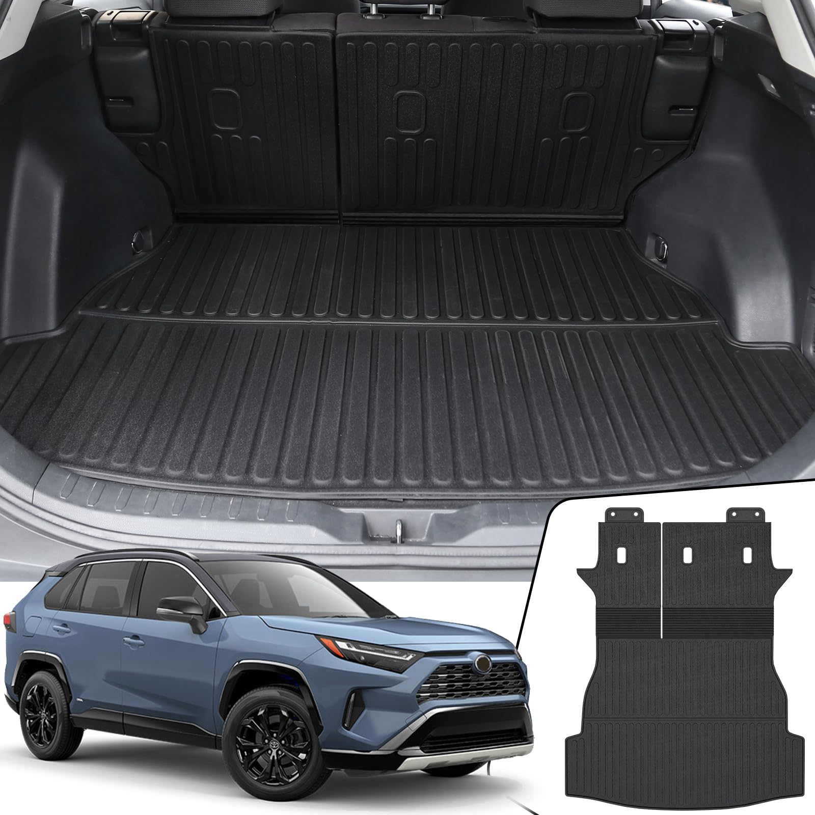 Photo 1 of JOULARISE Cargo Mat with Backrest Mat for Toyota RAV4 2019-2024 2025 (Include Hybrid) Car Mat Accessories, All Weather TPE Trunk Cargo Liner Trunk Mat with Seat Back Mat (Trunk Mat with Backrest Mat)