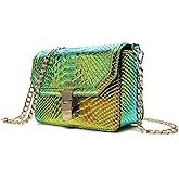 RemeeHi Hologram Snake Skin Leather Shoulder Bag Crossbody Bag with Chain