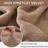 Teynewer Thick Velvet Sofa Covers 1 Seater Khaki High Stretch Non-Slip view 3