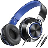 AILIHEN C8 Kids Headphones Wired, On-Ear Headphones with Microphone and Volume Control Foldable Corded Stereo 3.5mm Headset for School Teens Smartphones Chromebook Laptop Tablets Travel (Black Blue)