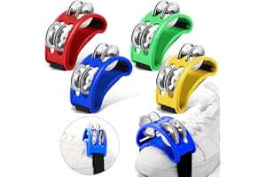 Lukmaa 4 Pcs Foot Tambourine Percussion Musical Instrument foot tambourines for adults Foot Percussion Pedal with Metal Bells Shoe Tambourines Shakers for Drum Guitar Playing(Multicolor)