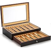 Yesland 2 Layer Ebony Wood Pen Display Box, 23 Slot Fountain Pen Organizer Box with Clear Glass Window Luxury Pen Collection Case for Shop, Home, Black
