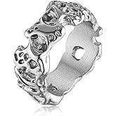 HZMAN Irregular Potholed Ring for Men Women Peculiar Stainless Steel Silver Ring Biker Wedding Cocktail Party Jewelry